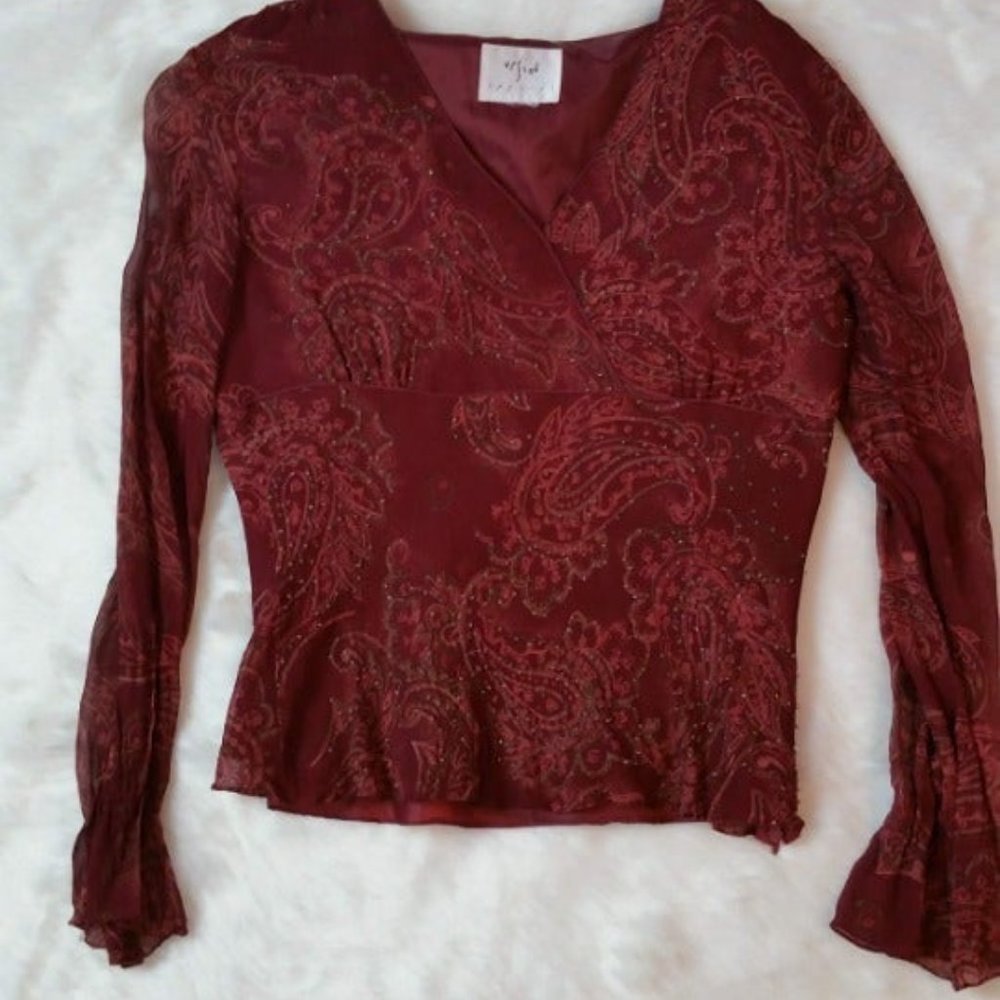 Glitter burgundy womens paisly top